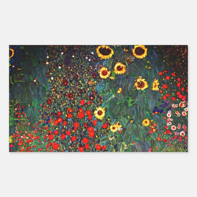 Sticker Rectangulaire Jardin aux fleurs Gustav Klimt (Devant)