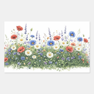 Sticker Rectangulaire Jardin botanique de fleurs de prairie fleurie