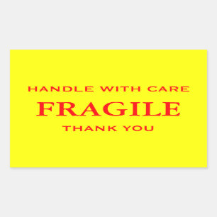 Sticker Rectangulaire Jaune/Rouge Fragile. Manipulez avec soin. Merci.