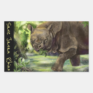 Sticker Rectangulaire Javan Rhino L'art animal en danger
