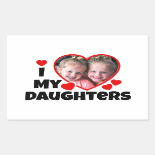 Sticker Rectangulaire J'Coeur Mes Filles Photo Personnalisée