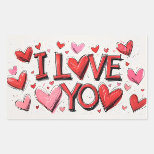 Sticker Rectangulaire Je T'Aime Avec Beaucoup De Coeurs