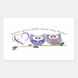 Sticker Rectangulaire Je t'aime avec Hibou mon coeur, jolie Chouettes ar