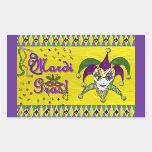 Sticker Rectangulaire Jester Mask Mardi Gras Arlequin (Devant)
