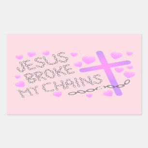 Sticker Rectangulaire Jésus a cassé ma croix rose de chaînes