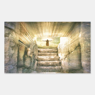 Sticker Rectangulaire Jésus à la résurrection vide de Pâques de tombe