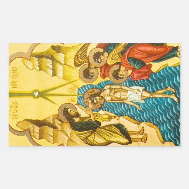Sticker Rectangulaire Jésus Christ prenant le baptême icône russe (Devant)