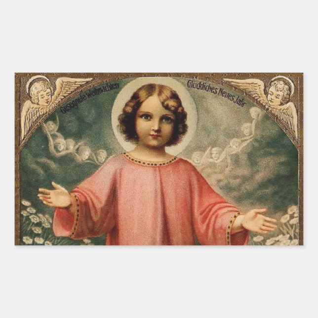 STICKER RECTANGULAIRE JÉSUS ENFANT AUX ANGES, (Devant)