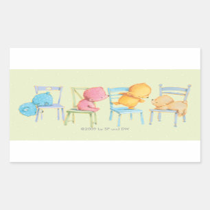 Sticker Rectangulaire Jeu d'ours bleus, roses, jaunes, et Brown