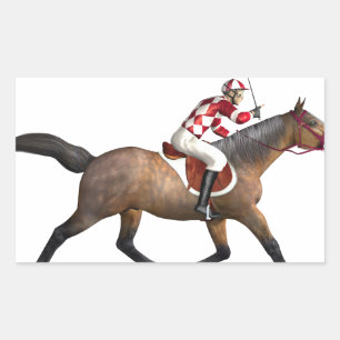 Sticker Rectangulaire Jockey et cheval de course de chevaux