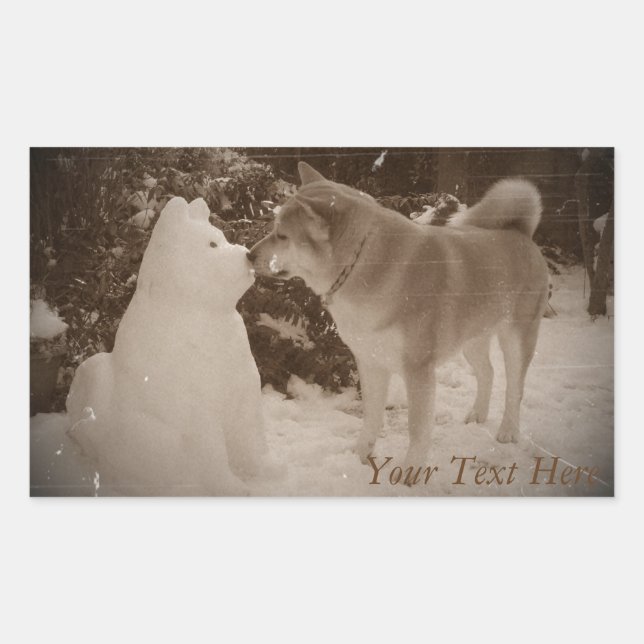Sticker Rectangulaire joli akita baiser bonhomme de neige akita photo no (Devant)