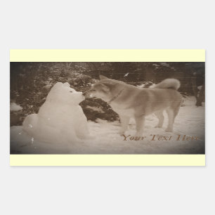 Sticker Rectangulaire joli akita baiser bonhomme de neige akita photo no