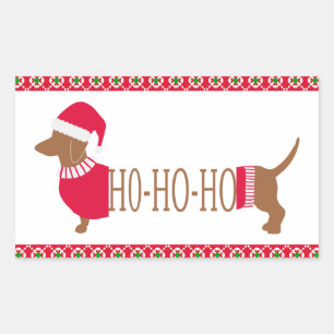 Sticker Rectangulaire Joli Noël Dachshund Doxie Dog Ho Ho Ho