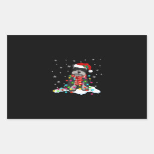 Sticker Rectangulaire Joli Schnauzer Feux de Noël avec Santa Hat