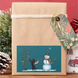 Sticker Rectangulaire Jolis chats de Noël bonhomme de neige Amoureux de