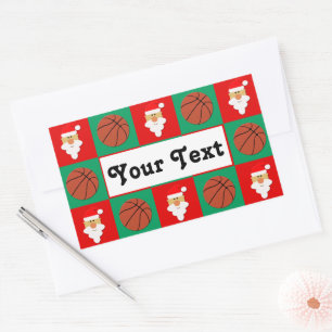 Sticker Rectangulaire Joueur de basket Nom Père Noël Sports Noël Cadeau 