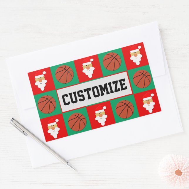 Sticker Rectangulaire Joueur de basket Nom personnalisé Père Noël Envelo (Enveloppe)