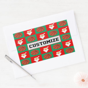 Sticker Rectangulaire Joueur de basket Nom personnalisé Père Noël Envelo