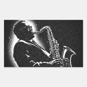 Sticker Rectangulaire Joueur de saxophone de style graphique BW 50s