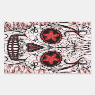 Sticker Rectangulaire Jour de la fractale rouge et noire morte de crâne