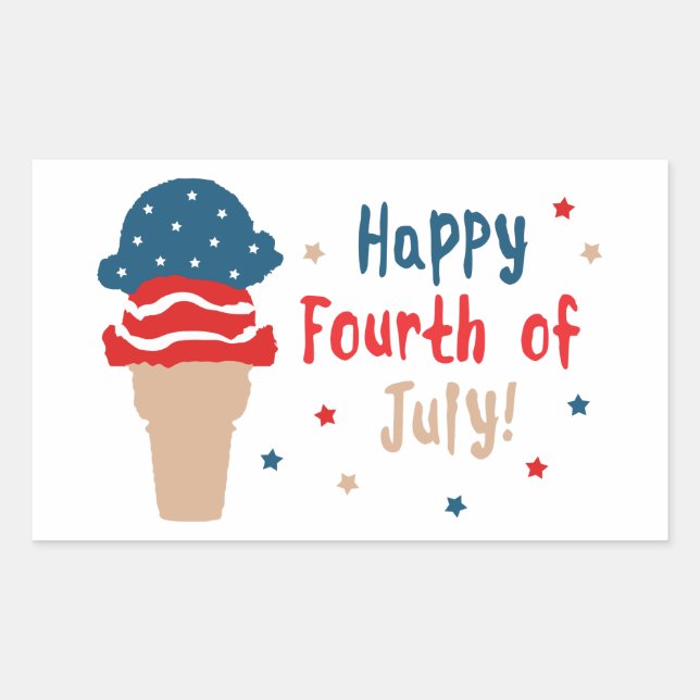 Sticker Rectangulaire Joyeux 4 juillet étoiles et rayures crème glacée (Devant)