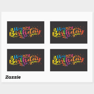 Sticker Rectangulaire Joyeux anniversaire - couleurs arc-en-ciel Anniver