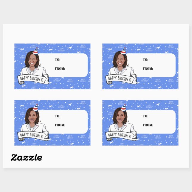 Sticker Rectangulaire Joyeux anniversaire de Kamala Harris (Feuille)