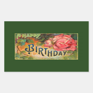 Sticker Rectangulaire Joyeux anniversaire de la florale Vintage