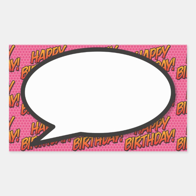 Sticker Rectangulaire Joyeux Anniversaire Discours Bubble Fun Retro Comi (Devant)