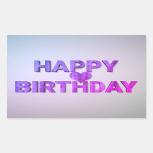 Sticker Rectangulaire Joyeux Anniversaire en bois violet découpé avec co