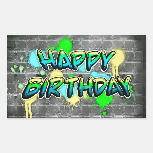 Sticker Rectangulaire Joyeux anniversaire | Texte du graffiti (Devant)