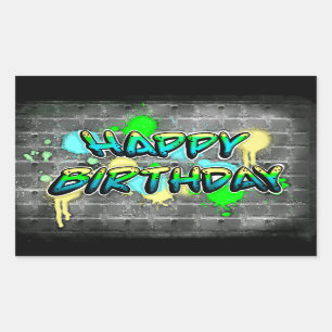 Sticker Rectangulaire Joyeux anniversaire   Texte du graffiti