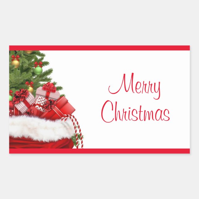 Sticker Rectangulaire Joyeux Arbre De Noël Et Cadeaux Modèle Personnalis (Devant)