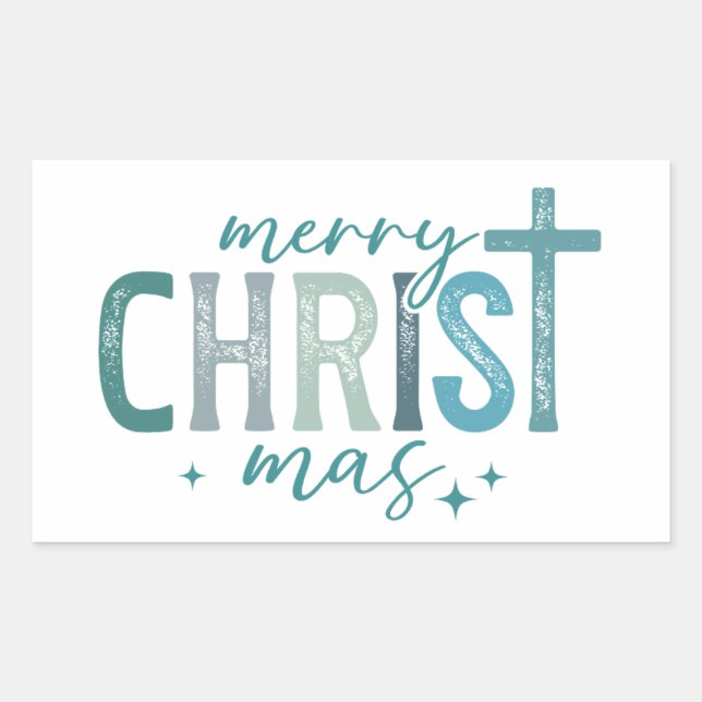 Sticker Rectangulaire Joyeux Christ mas Christian Religieux Gras Vert (Devant)