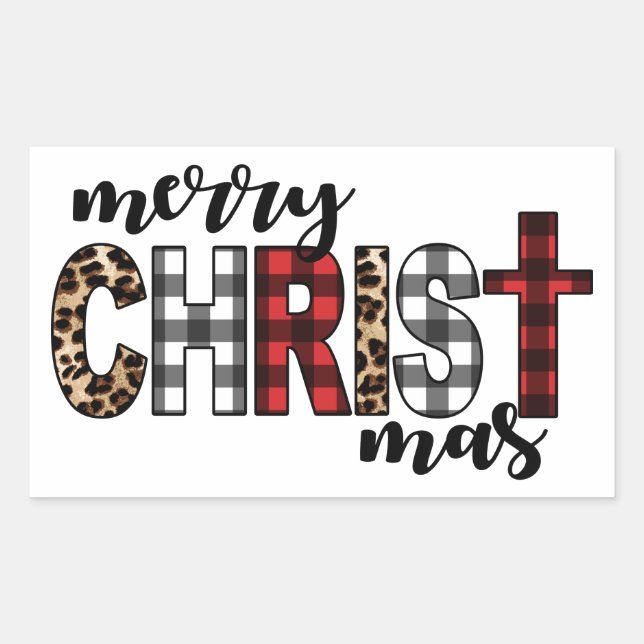 Sticker Rectangulaire Joyeux CHRISTmas Buffalo Plaid (Devant)