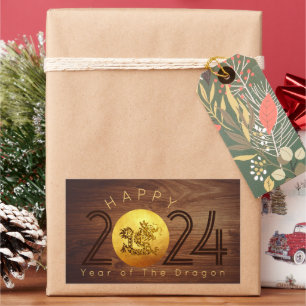 Sticker Rectangulaire Joyeux Dragon de Bois Chinois Nouvel An 2024 RecS