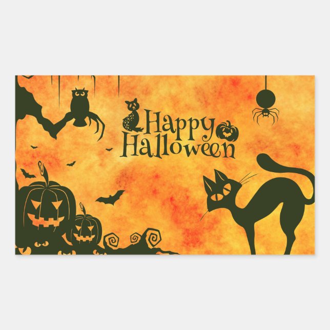 Sticker Rectangulaire Joyeux Halloween Citrouille Jack-o'-lantern Black  (Devant)