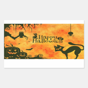 Sticker Rectangulaire Joyeux Halloween Citrouille Jack-o'-lantern Black 