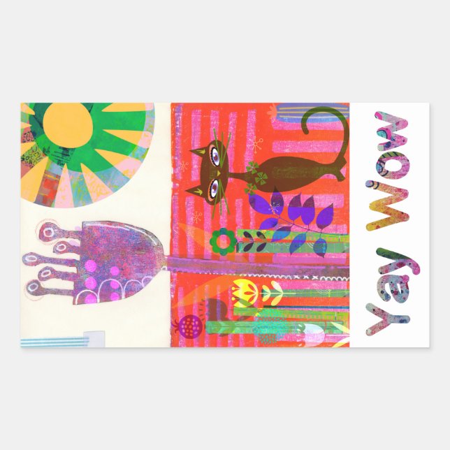 Sticker Rectangulaire Joyeux jardin de fleurs de chats Sunshine (Devant)