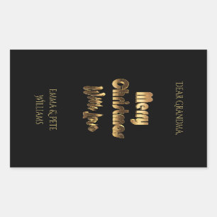Sticker Rectangulaire Joyeux Noël Amour Élégant Black Gold Typographie
