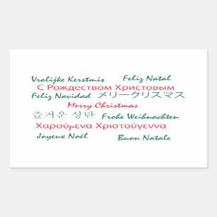 Sticker Rectangulaire Joyeux Noël Beaucoup de langues Vert Rouge