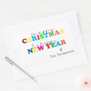 Sticker Rectangulaire Joyeux Noël Coloré Et Bonne Année