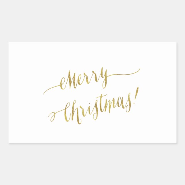 Sticker Rectangulaire Joyeux Noël Faux Gold Foil Lettrage Script (Devant)