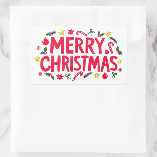 Sticker Rectangulaire Joyeux Noël mignon dessin main (Sac)