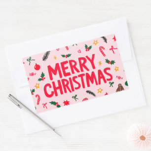 Sticker Rectangulaire Joyeux Noël mignon dessin main