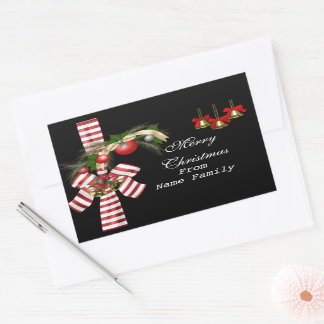 Sticker Rectangulaire Joyeux Noël Noir Balls Rouge or Fête de Noël