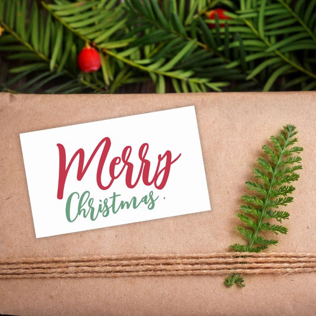 Sticker Rectangulaire Joyeux Noël Simple Rouge Vert Script (Merry Christmas Simple Red Green Script White Rectangular Sticker)