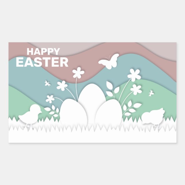 Sticker Rectangulaire Joyeux Pâques nature mignon animaux de dessin anim (Devant)