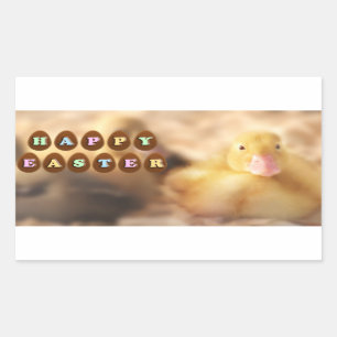Sticker Rectangulaire Joyeux salutations de Pâques de mignons canards