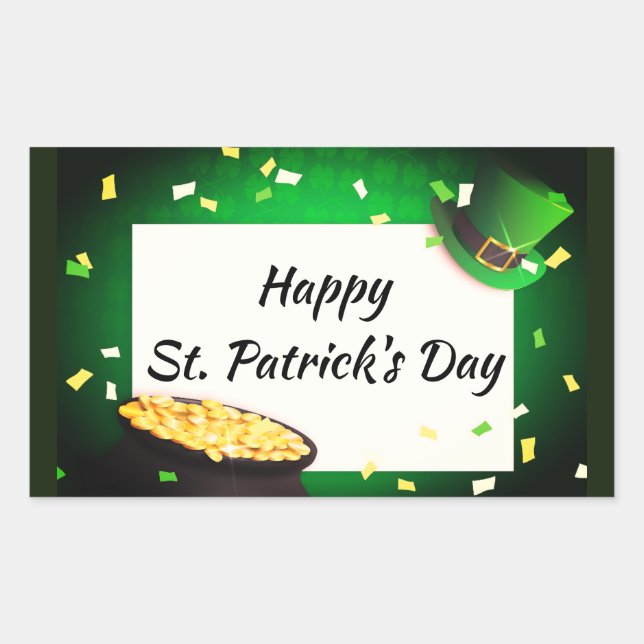 Sticker Rectangulaire Joyeux St Patrick's Day Pot of Gold Green Luck (Devant)